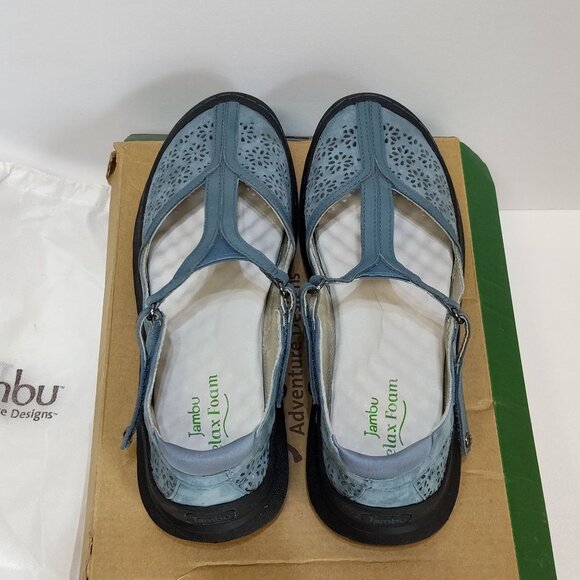 Jambu Creek Denim Daffodil Classic T-Strap Flats Mary Janes 8.5M Adjustable EUC - Picture 9 of 12